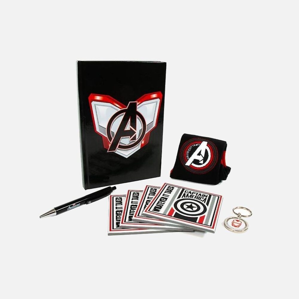 Marvel-Avengers-Endgame-Gift-Set-Notebook-4x-Coasters-Pen-Keychain-Socks-1 -
