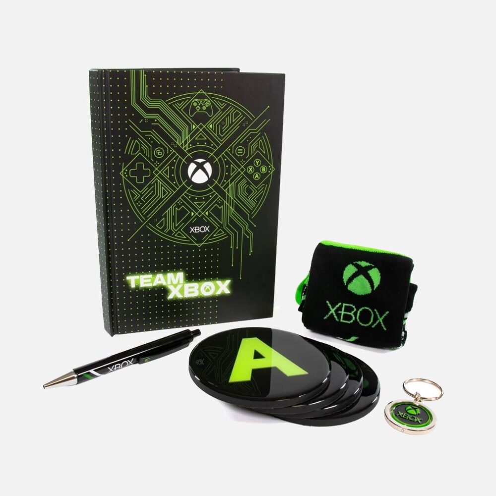 Microsoft-Xbox-Gift-Set-Notebook-4x-Coasters-Pen-Keychain-Socks-1 - Kaboom Collectibles